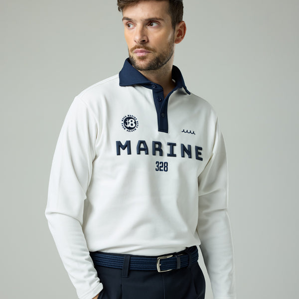 muta MARINE ムータ ブリスターパイル ポロシャツ 長袖 ホワイト ブリスターパイル ポロシャツ [全2色] – muta Online Store