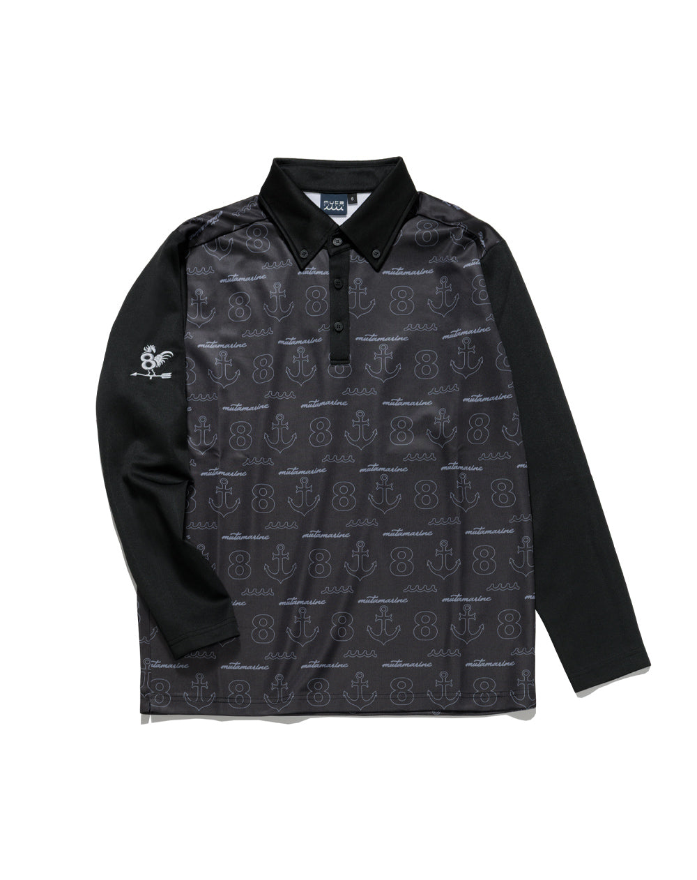 muta ムータ GLOBALE KoBE ブラック モノグラム ロングスリーブポロシャツ 8 店舗限定：muta GLOBALE KoBE］モノグラム ロングスリーブポロシャツ