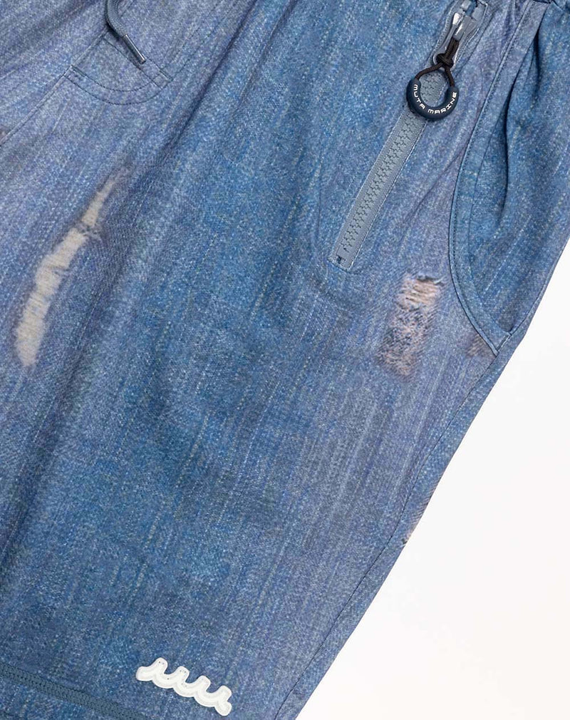 ダークブルー グリッター加工 ショートパンツ ラッシュショートパンツ (ダメージデニム) – muta Online Store