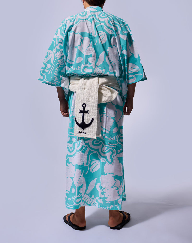 Club藤★浴衣 小紋 源氏物語 浴衣地　未仕立 コーマ地 青海紋 (3267) レディース綿麻浴衣・帯セット お仕立上がり 花子俱楽部 HK01 青
