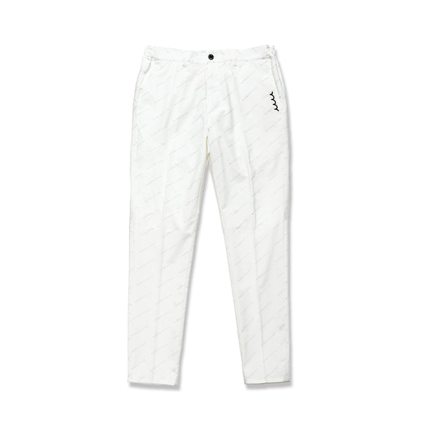 MM PATTERN ボンディング スラックスパンツ 総柄 白 スラントロゴ スラックス [全2色] – muta Online Store